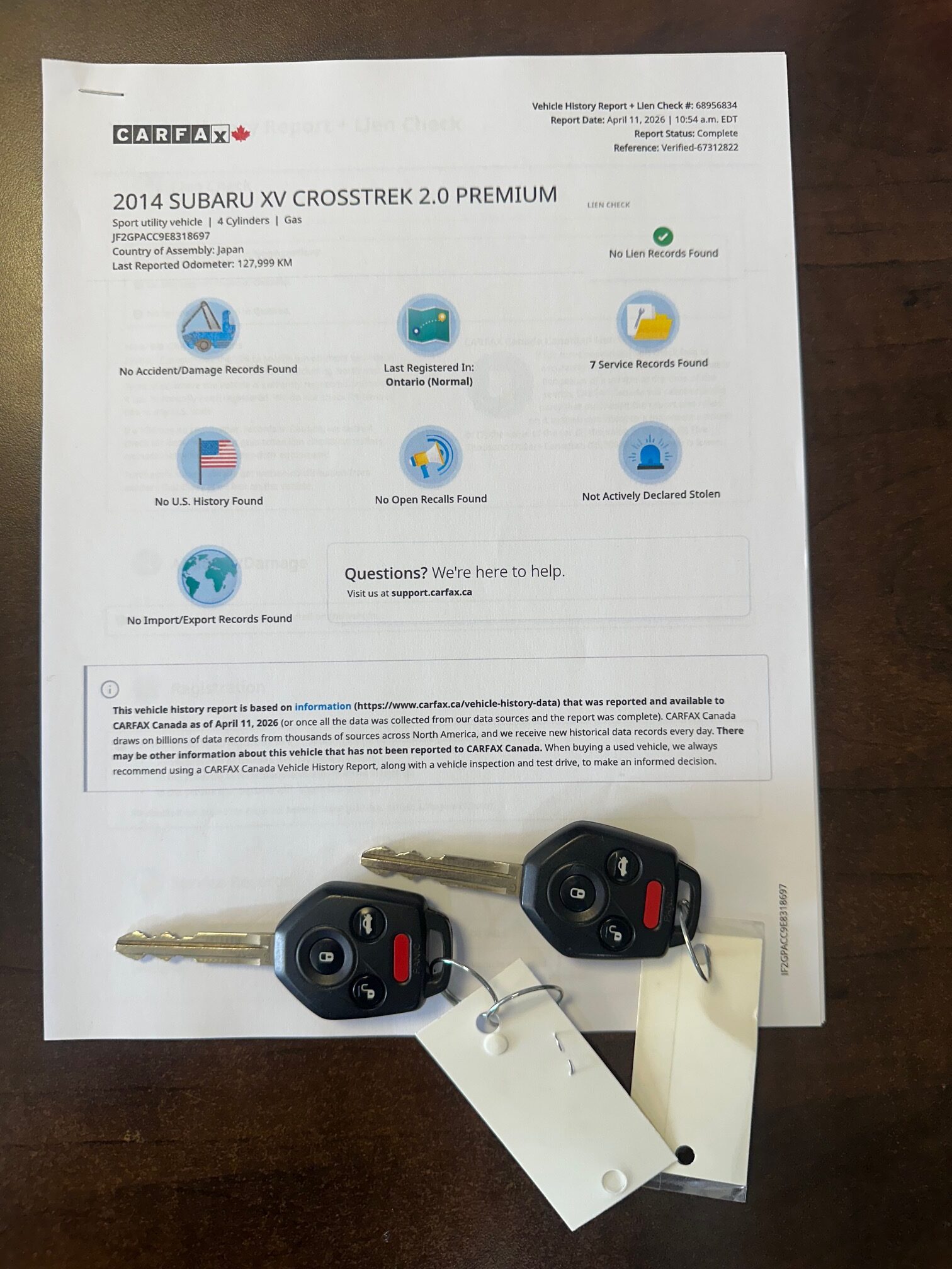 2014 SUBURU XV CROSSTREK (129KM) AWD $13,995 + HST – NO ACCIDENTS – CLEAN CARFAX