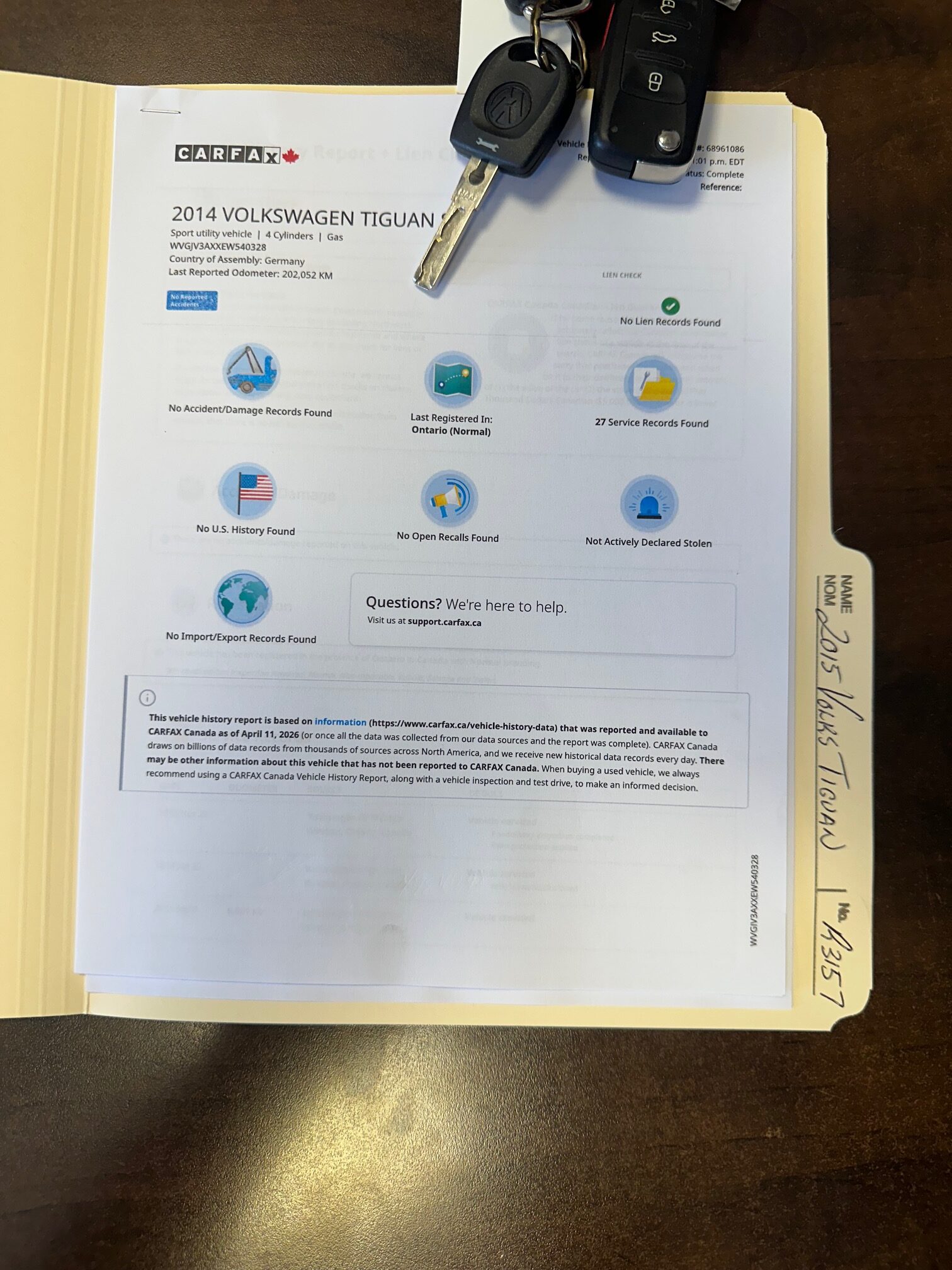 2014 VOLKSWAGEN TIGUAN (208K) $8,995 + HST  2 YR WARRANTY – 4WD – PANORAMIC ROOF – NO ACCIDENTS